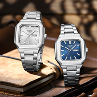 Montre pour homme NIBOSI 2690 élégante en or rose carrée avec cadran marron, date et jour, quartz, pour affaires