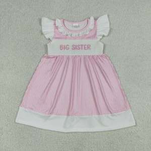 RTS <b>Big</b> Sister Casual Smocked Cute Summer <b>Bows</b> Pattern Short Sleeve A-line Dress Kids Girls Cotton Wholesale Kids Clothes - Product Image 2