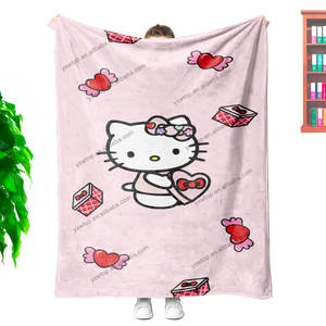 Customizable Kawaii <strong>Kitties</strong> Sanreo Cartoon <strong>Hello</strong> Animes Fleece Flannel Printed Sofa Travel Beach Throw <strong>Blankets</strong> - Product Image 3