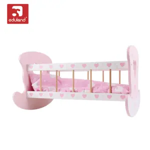 Cuna de bebé rosa, muebles de madera, cama de muñeca, juguetes de cuna