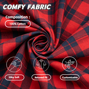 Camicia in Flanella a Quadri Rossa e Nera per <span class=keywords><strong>Uomo</strong></span>, 100% Cotone Organico, Maniche Lunghe, Tasche sul Petto, Leggera e Morbida, Casual, OEM, Vendita all'Ingrosso - Product Image 2