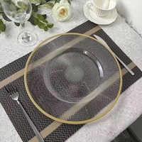 SUNYO Vente à Chaud Besta Shanxi Chargeur de Luxe Assiettes en Verre de Mariage Assiettes en Verre avec Bord Doré Assiettes plates pour Événements