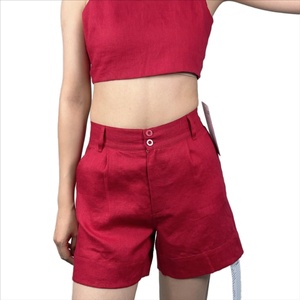 Conjunto de Shorts de Lino de Color Sólido con Cierre y Botones para Mujer, Nueva Moda de Verano, Colores Personalizables - Product Image 1