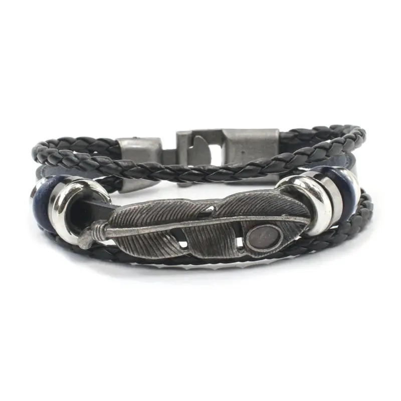Leather Alloy Vintage Punk Rock Strap Wristband Wing Knitting bracelet AYB018