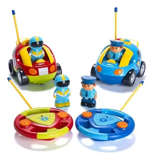 Çocuklar karikatür R/C 2 kanal polis arabası ve yarış araba radyo kontrol oyuncaklar çocuklar için