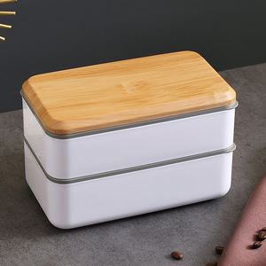 Japanese Modern Style Leak Proof Kids 2 Layer square Bento <b>Lunch</b> <b>Box</b> Custom Logo - Product Image 2