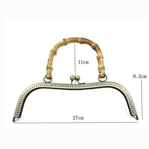 Bronzo 27cm manico in bambù telaio in metallo con chiusura a catenaccio per borsa fai da te in bambù e legno artigianato - Product Image 6