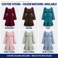 Robe Courte Vintage Personnalisée pour Femme, Col Carré, Manches Lanterne, Taille Froncée Large, Ourlet Volanté, Coupe Évasée, Fabricant OEM ODM