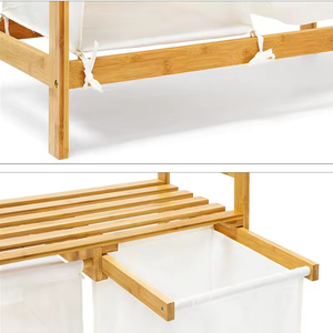 Commercio all'ingrosso 3 scomparti scaffale originale <span class=keywords><strong>cesto</strong></span> di bambù <span class=keywords><strong>cesto</strong></span> con tessuto di lino <span class=keywords><strong>bianco</strong></span> borsa di stoccaggio 3 livelli cassetto - Product Image 6