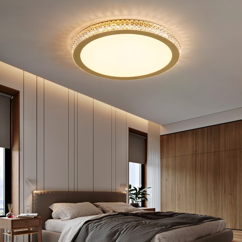 JACKSUN Modern Round Crystal Ceiling Lamp Remote Control Three-Color Dimming Led Ceiling Light Bedroom Ceiling Lamp