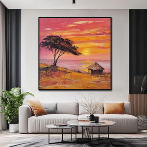 نمط حديث مرسومة باليد غروب الشمس قماش ثلاثي الأبعاد فريد ديكور منزلي لوحات فنية جدارية إفريقيّة على أكريليك زيت متوسط مناظر طبيعية ريفية - Product Image 2