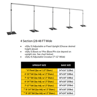 Support de toile de fond réglable 40 x 10 pieds avec base métallique robuste pour événements