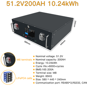 Batería LANNI 48V200AH LiFePO4, China Guangdong, 5~10 kWh, IP54, Montaje en Rack, CAN, RS232, RS485, Híbrida, Fuera de Red, 51.2V200ah - Product Image 4