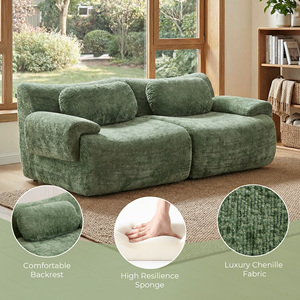 Two Seater Contemporary Modular Sectional Sofa Vacuum Packed Chenille No Assembly Leisure High Sponge Sofa Living Room Apartment - Product Image 5
