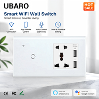 UBARO WiFi Interruptor Táctil Inteligente de 1 Canal, Enchufe de Pared Universal, Control Remoto por App Tuya Smart Life, Control por Voz