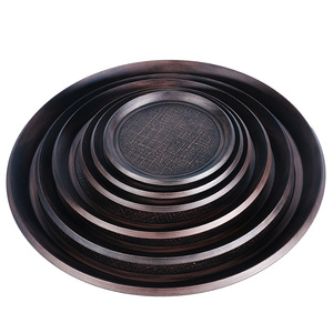 Plateau japonais rond imitation bois à double motif épée, assiette à dessert, plateau à thé, plateau à sushi nuage fluide, sukiyaki, japonais - Product Image 4
