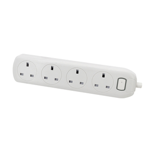 Plastic <strong>Extension</strong> Lead 2M 4 Gang UK Plug <strong>Sockets</strong> <strong>Bar</strong> with 3m Wire Shutter &amp; Children Protection White 13A - Product Image 4