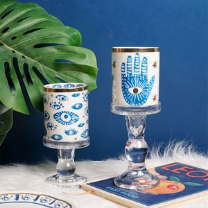 Indian Style Eye Handprint <b>Ceramic</b> Mug Gold Rim Decorative Plate Dishwasher Safe for Couple Breakfast Dessert Tableware - Product Image 2