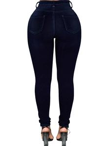 Jeans <span class=keywords><strong>Skinny</strong></span> sur Mesure Taille Haute Élastique pour Femmes, Pantalons Crayon Décontractés Couleur Unie, Trousers en Denim d'Été Vente en Gros - Product Image 5