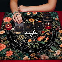Nappe de tarot en flanelle et polyester, motif phases de lune, fleurs, soleil et 12 constellations, anti-poussière, carrée
