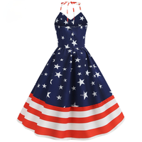 Robe de soirée d'été à imprimé licou pour femmes Robe sans manches Vintage Pin up Swing 50s 60s Retro Rockabilly Independence Day Dresses