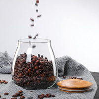 Pot de conservation en verre transparent de 400 ml avec couvercle en bambou, large ouverture, pour café, épices, sel, condiments