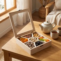 Boîte à collation en bois Landy avec couvercle transparent, 7 compartiments, organiseur de noix et de fruits secs, plateau de service, logo personnalisé, vente en gros