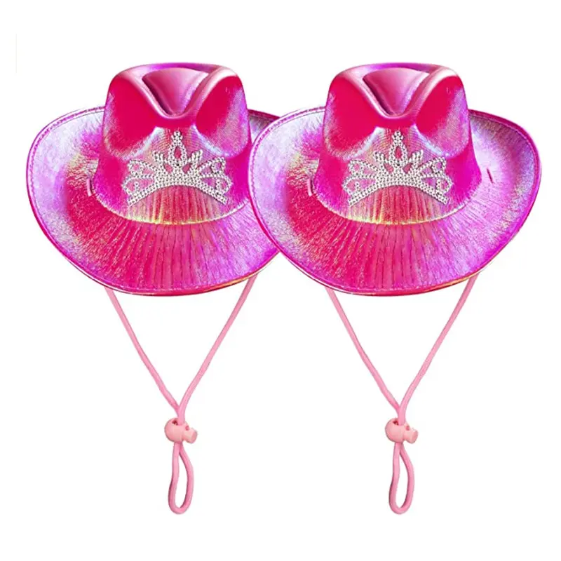 New party pearlescent colorful crown composite pink cowboy hat Holiday cowboy hat women light up cowboy hat