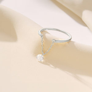 Anillo de Plata de Ley 925 con Colgante de Circonita Ajustable y Cadena de Boda, Chapado en Oro de 18K para Mujer, a la Moda - Product Image 6