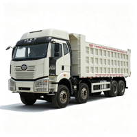 Новый самосвал FAW J6P 8x4, 12-колесный, с кабиной с плоской крышей и верхним сигнальным фонарем, белый строительный самосвал