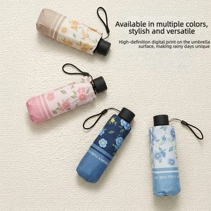 Paraguas <span class=keywords><strong>Plegable</strong></span> de Tres Pliegues con Recubrimiento Negro y Estampado Floral, con Protección UPF50, <span class=keywords><strong>para</strong></span> Mujer, Viajes, Venta al por Mayor, Regalo <span class=keywords><strong>para</strong></span> Boutique, con Logotipo Personalizado - Product Image 4