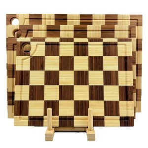 Bamboo Two Color Vertical Cutting Board 3 Piece <b>Set</b> Checkerboard Pattern Fruit Vegetable Chopping Block Rectangle Household Use - Product Image 1