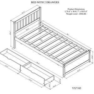 Cadre de lit en pin massif blanc avec tiroirs, taille simple, meubles de chambre à coucher pour enfants, adultes et personnes âgées - Product Image 2