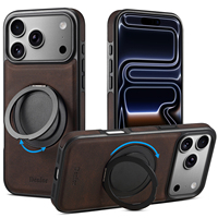 Étui de téléphone en cuir PU de luxe gaufré Denior Premium avec béquille magnétique rotative, compatible avec les séries 17/16/15/14/13/12