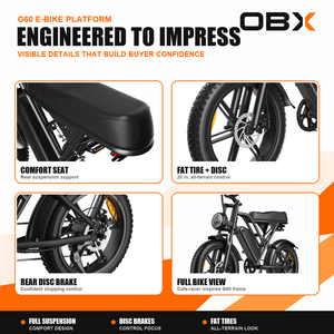 Bici Elettrica da Montagna OBX G60 (Magazzino USA) 1000W 48V 20Ah 960Wh per Adulti, Pneumatici Fat da 20 Pollici - Preordine - Product Image 5