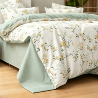 Parure de lit 4 pièces imprimée roses jaunes, drap plat, taies d'oreiller, housse de couette, prix de gros en stock, liquidation de parure de lit