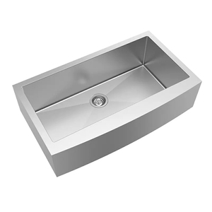 Évier de cuisine domestique en acier inoxydable brossé, à cuve unique carrée, avec façade incurvée - Product Image 2