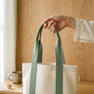 Bolsa de Lona Grande, Ecológica, Reutilizable, con Asas Verdes, Logotipo Personalizado, para Uso Diario - Product Image 2