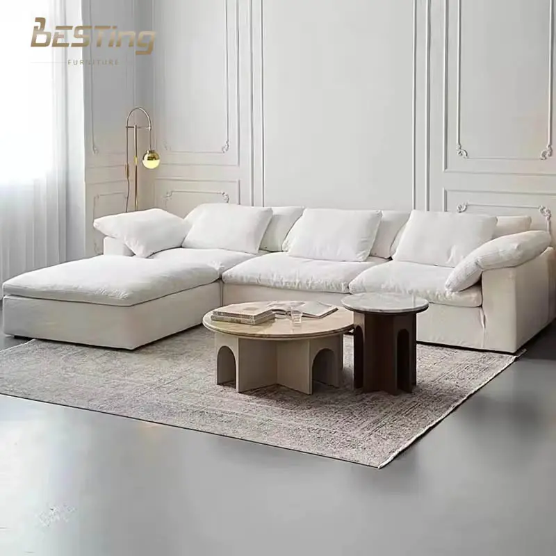 Mỹ hiện đại sang trọng xuống Trắng sofa đặt đồ nội thất phòng khách thoải mái Trắng Chaise longue cắt đám mây sofa