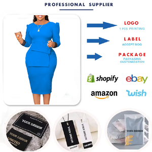 D388 Ultimo Modello di Abito da Ufficio per Donna, <span class=keywords><strong>Vestito</strong></span> a Tubino con <span class=keywords><strong>Maniche</strong></span> <span class=keywords><strong>Lunghe</strong></span> a Contrasto e Collo Tondo, Eleganti Abiti Africani per Donna - Product Image 4