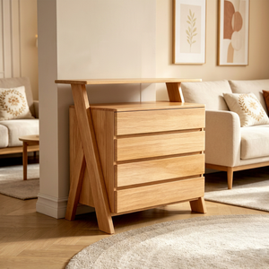 New Arrival Oak Wood 4-<b>Drawer</b> Dresser with Unique X-Shaped Frame for Bedroom & Living Room - Product Image 4