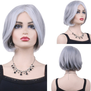 12 pouces court argent Miss fleur magasin mulet perruques 250 densité pour les femmes noires cheveux humains sans colle - Product Image 2