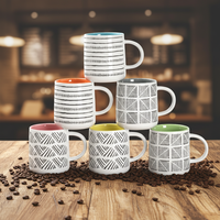 Ensemble de tasses en grès de 400 ml en gros, tasses en céramique personnalisées créatives en relief, écologiques, compatibles micro-ondes, durables pour les entreprises