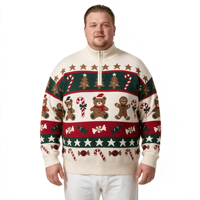 Pull jacquard tricoté blanc pour homme, col ras du cou, quart de zip, motif petit ours de Noël, ODM OEM