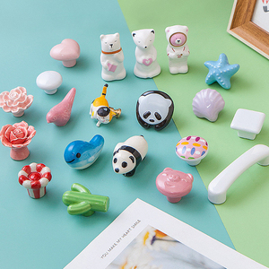 Kenop laci keramik hewan lucu bunga Paus Panda kartun tarik untuk pegangan kabinet furnitur kamar anak-anak - Product Image 1