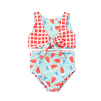 Ropa de playa personalizada OEM de verano con estampado de estilo occidental para niños, ropa de baño de una pieza con volantes para niñas, ropa de baño de Boutique