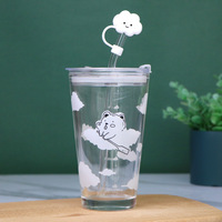 Tasses en verre clair créatif dessin animé nuage tasses en verre tasse à café logo personnalisé tasse imprimée avec couvercle et paille