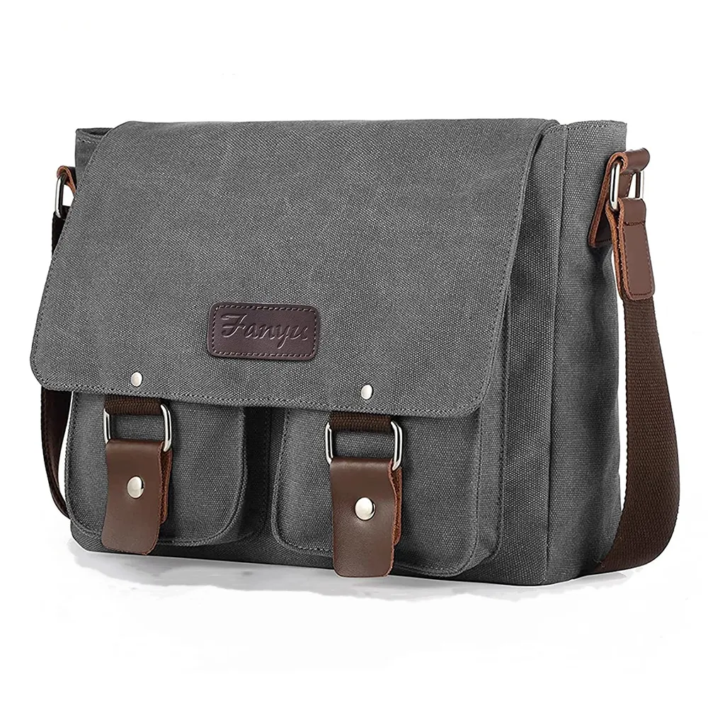 Factory wholesale simple retro comfortable strap canvas mens satchel messenger shoulder bag for men