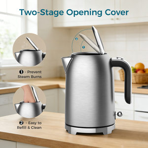 Bollitore Elettrico da 1,7L con Coperchio Automatico a Scomparsa, Facile da Pulire, Elettrodomestico da Cucina, Ebollizione Rapida, Acciaio Inossidabile 304, Senza Fili, per Caffè e Tè - Product Image 3