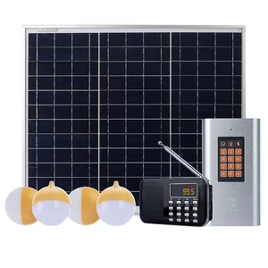 Jua sistema de iluminação solar doméstica, sistema de iluminação global paga a energia solar para casa com 4 lâmpadas de led rádio fm